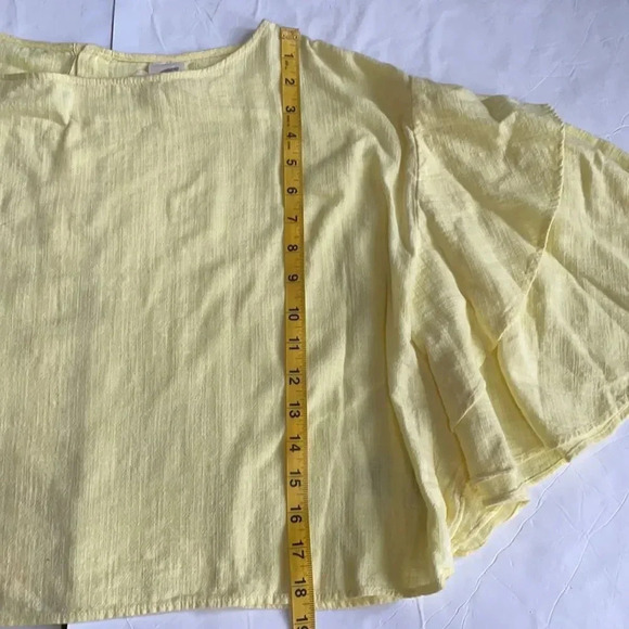 Lilka Anthropologie soft yellow gauzy cotton top, ruffle sleeves Women’s size M - Picture 6 of 11